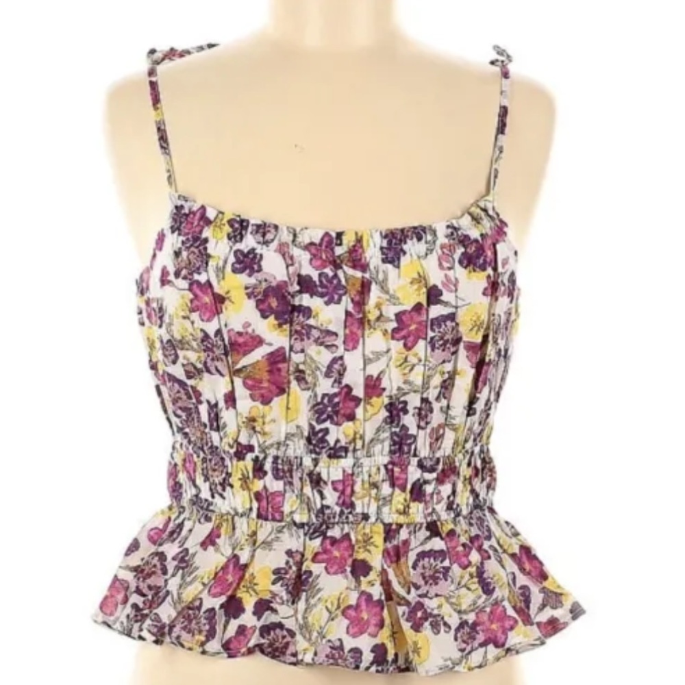 J crew floral cotton tie shoulder crop top size L